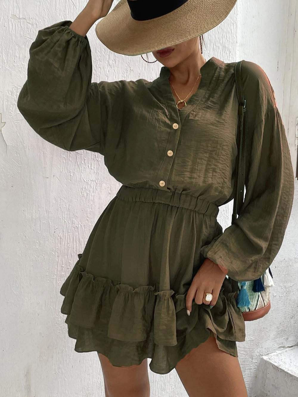 Long Sleeve Button Down Dress- MULTIPLE COLOR OPTIONS