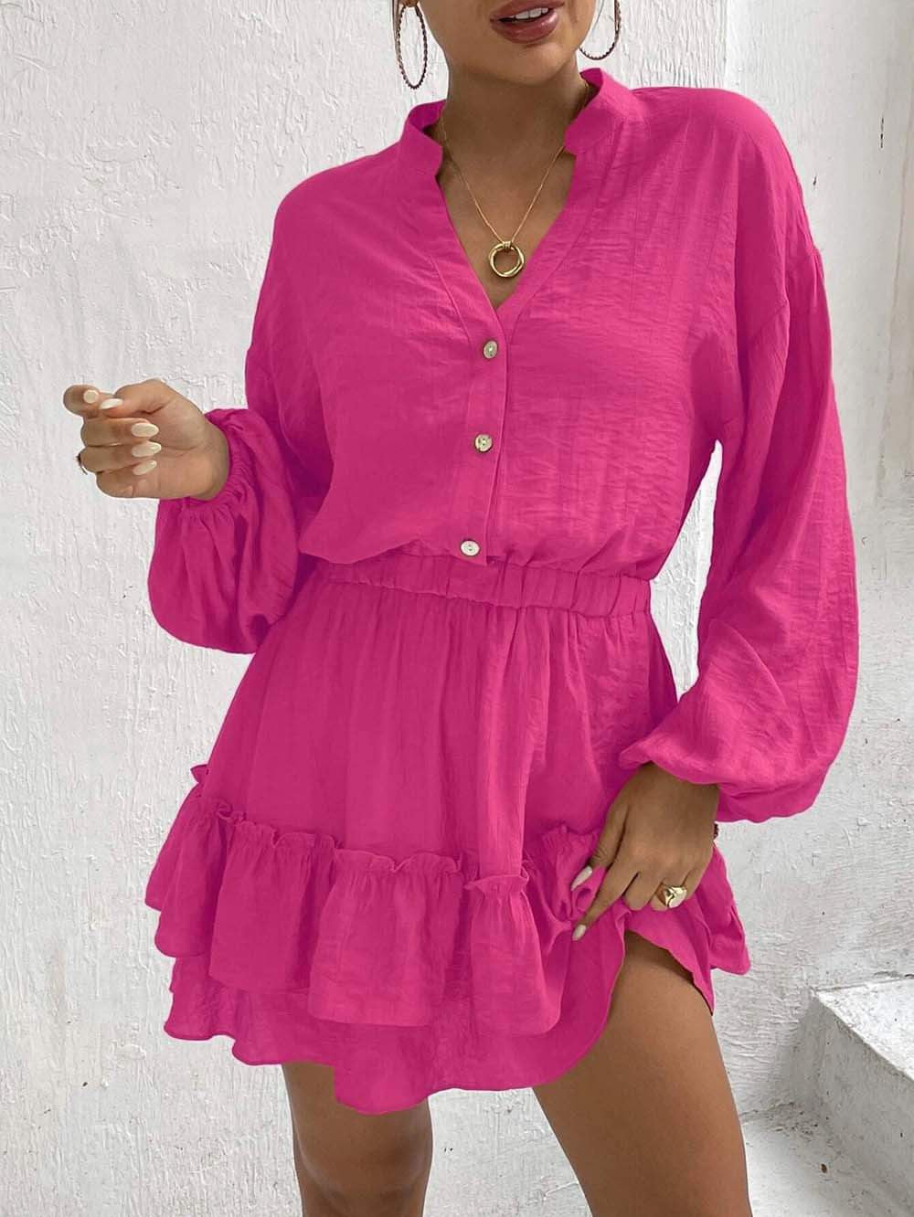 Long Sleeve Button Down Dress- MULTIPLE COLOR OPTIONS