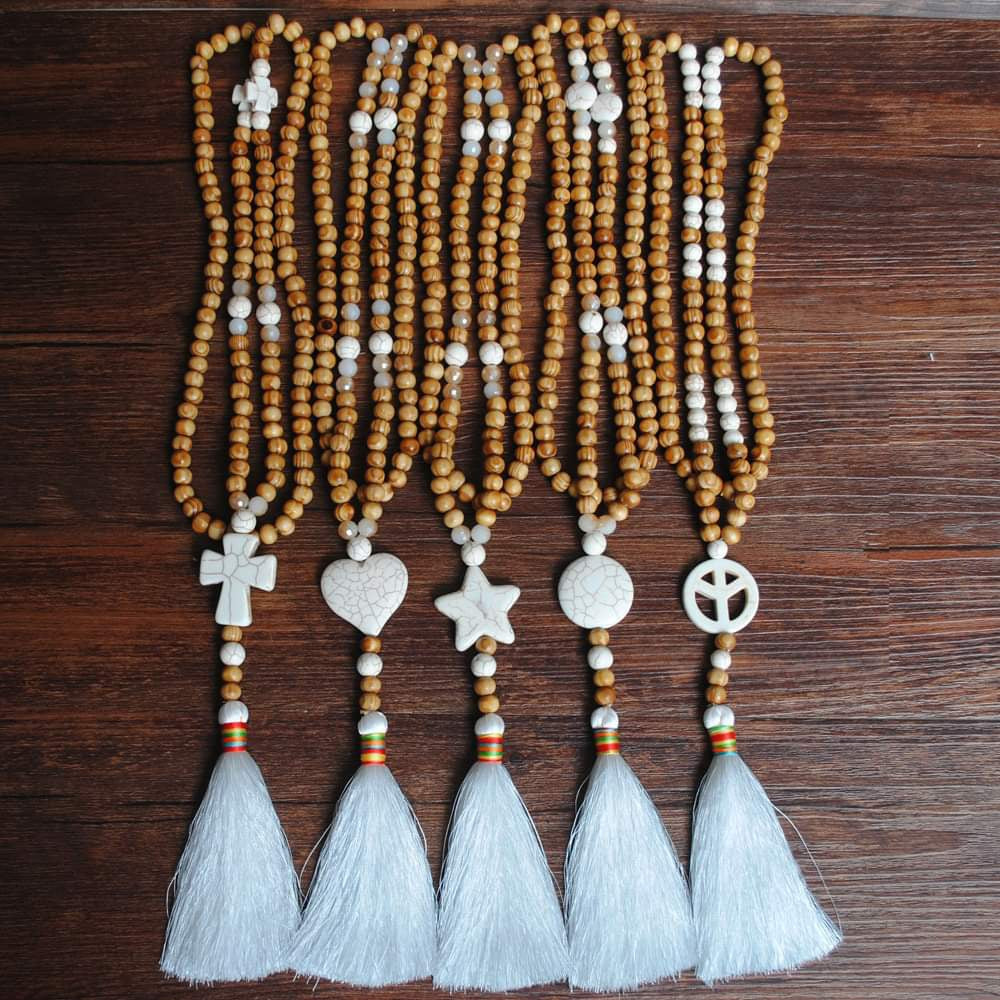 Beaded Tassel Necklace- Multiple Charm Options