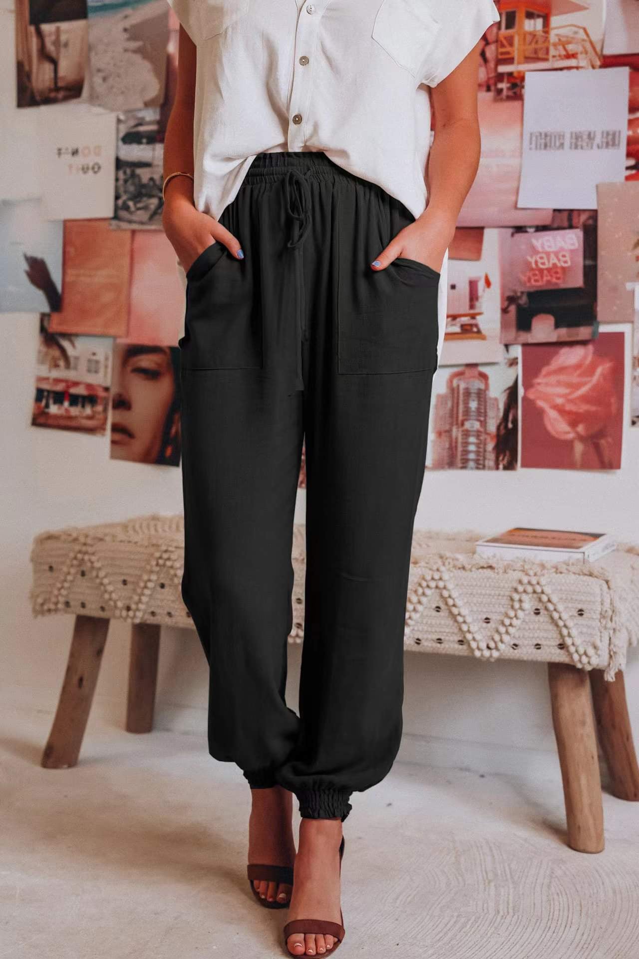 Baggy Cuffed Pants- Multiple Colors