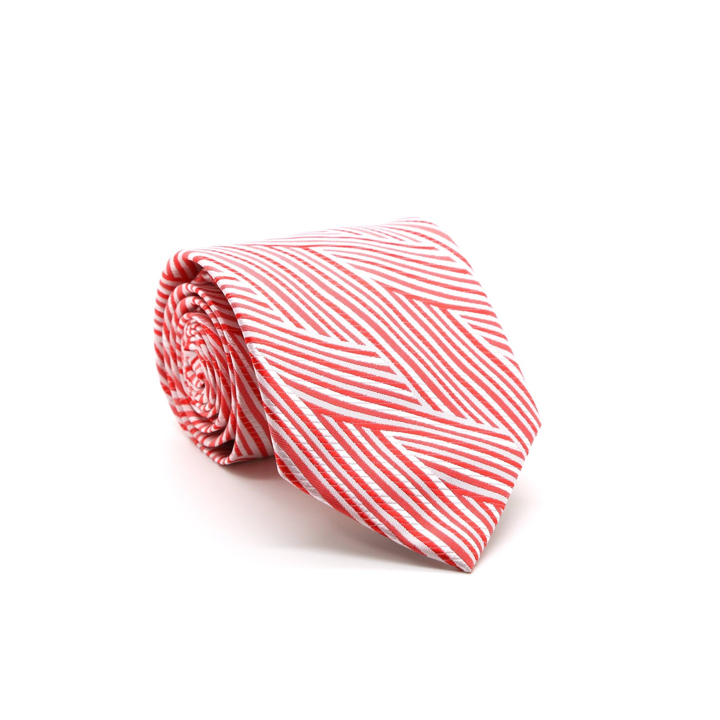 Ferrecci - Classic Red Geometric Pattern Business Casual Necktie & Hanky Set