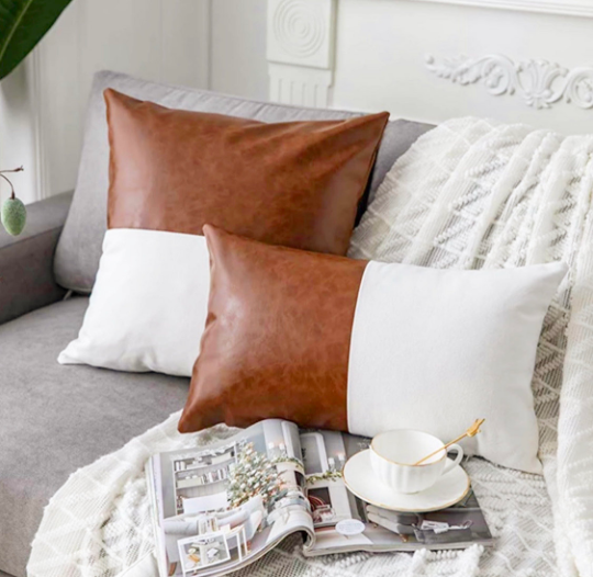 Faux leather lumbar pillow