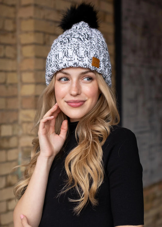 Knitted Pom Beanie- MULTIPLE COLOR/PRINT OPTIONS