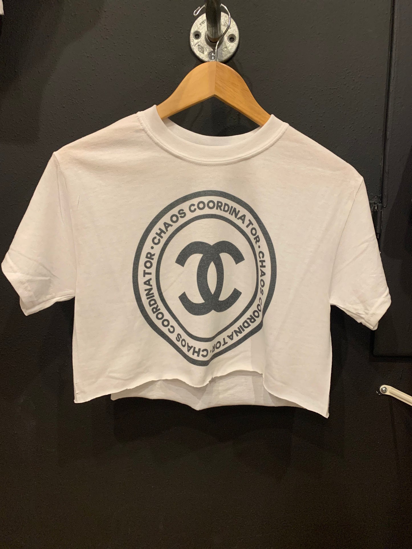 Chaos Coordinator White Cropped Graphic Tee