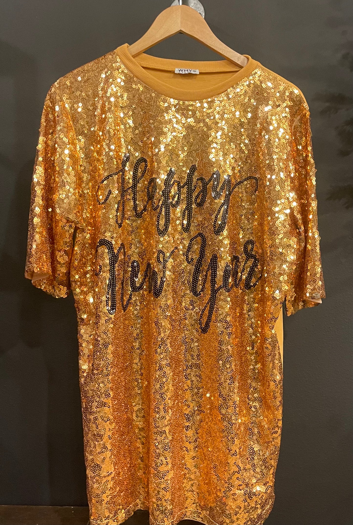 Gold Sequins 'Happy New Year' Tunic - One Size