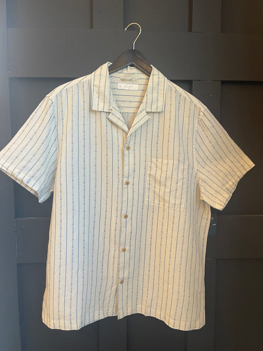 Striped Linen Camp Collar Short Sleeve