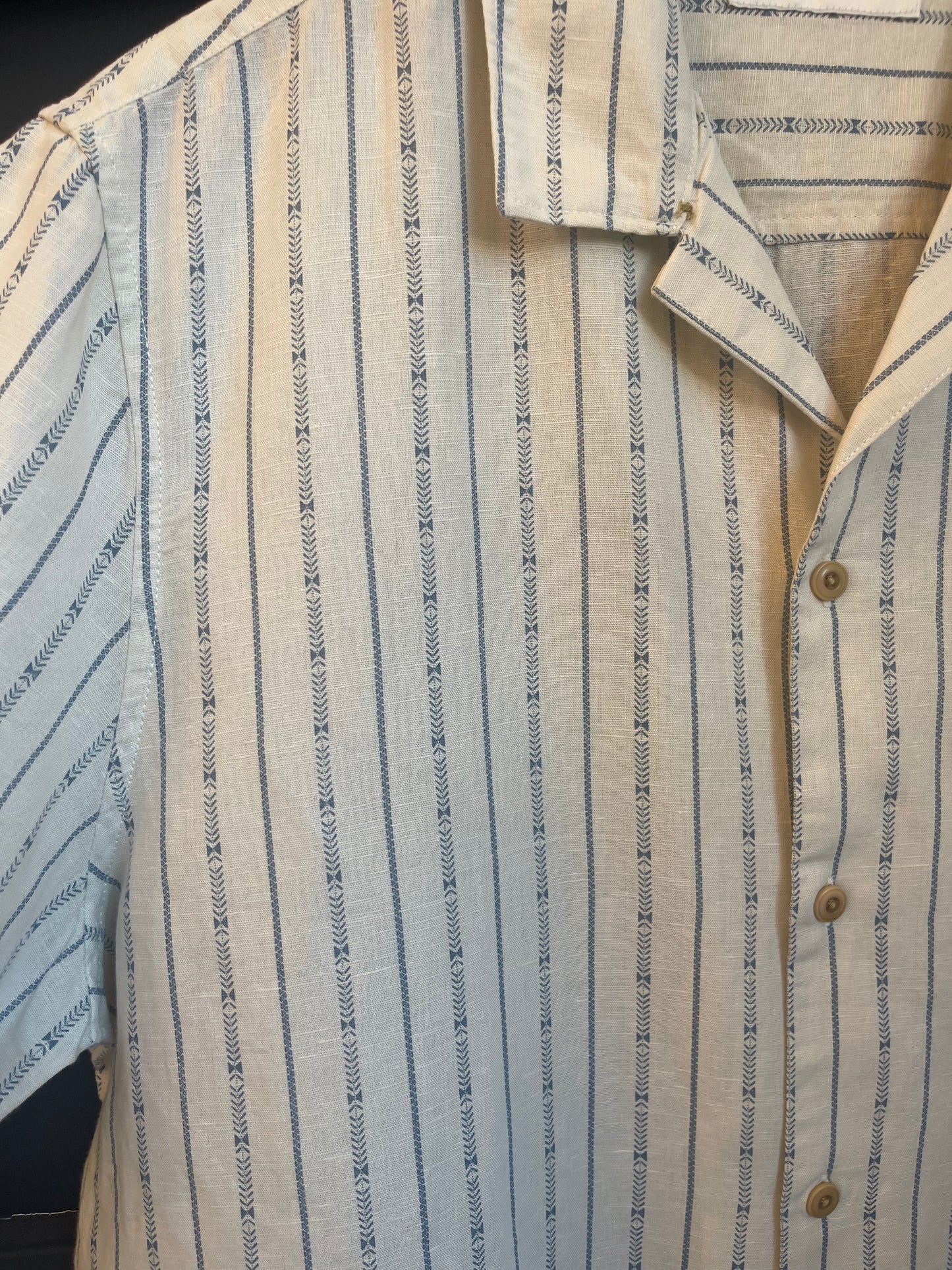 Striped Linen Camp Collar Short Sleeve
