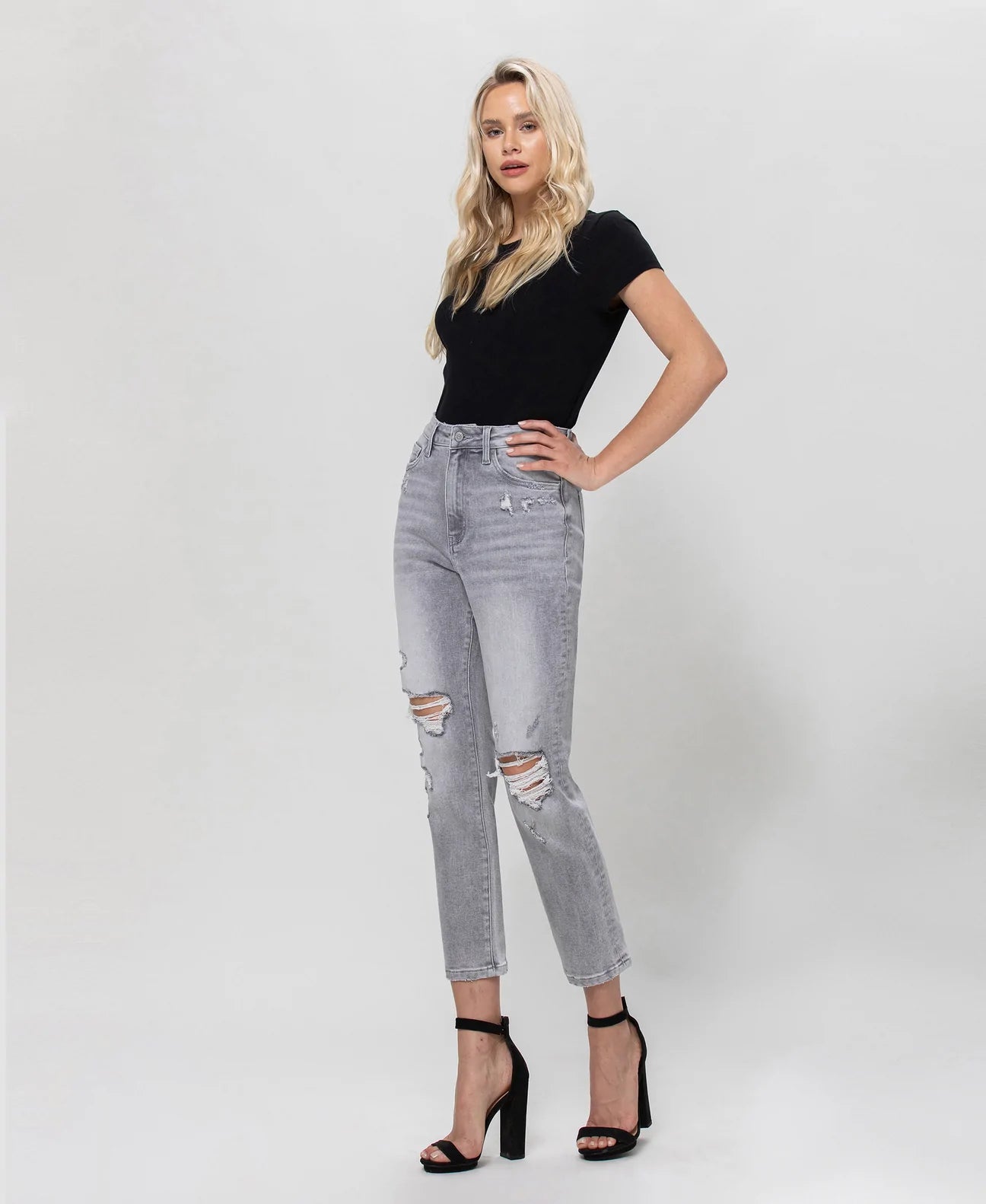 FLYING MONKEY- Gray High Rise Mom Jeans
