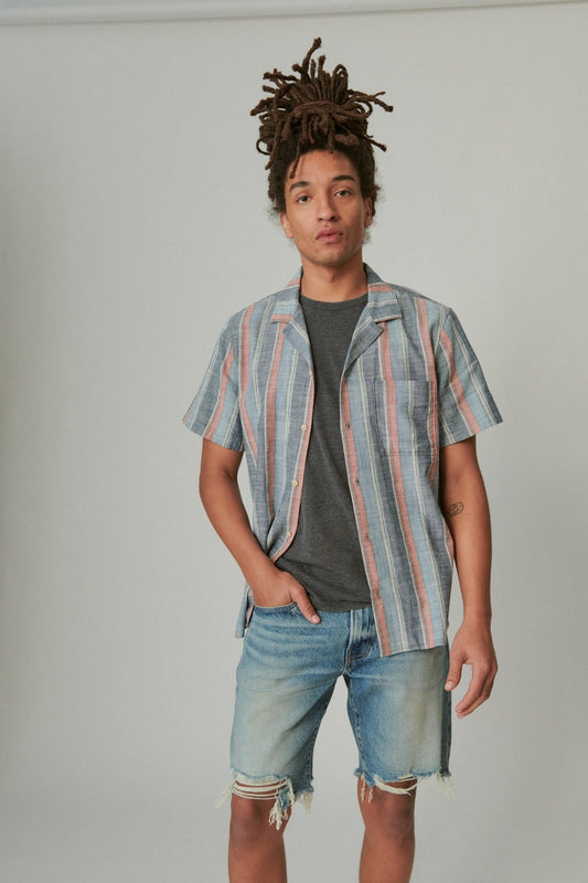 Striped Short Sleeve Camp Collar Shirt
