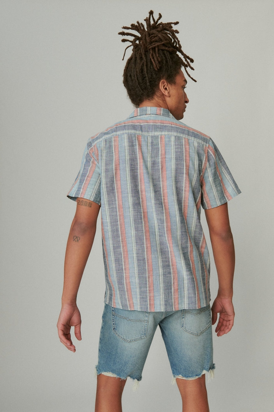 Striped Short Sleeve Camp Collar Shirt
