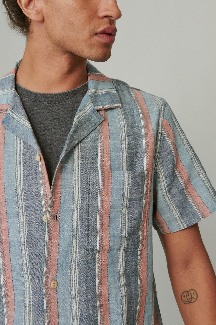 Striped Short Sleeve Camp Collar Shirt