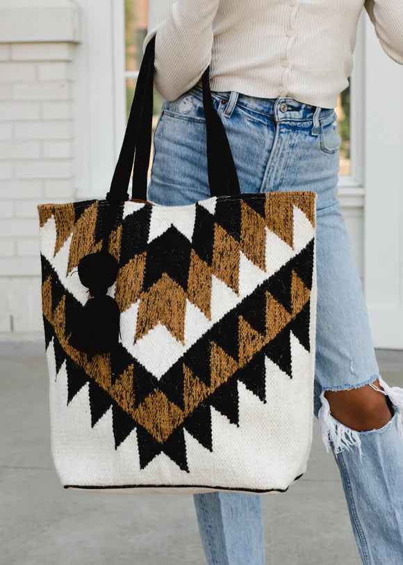Boho Black & Brown Textured Tote
