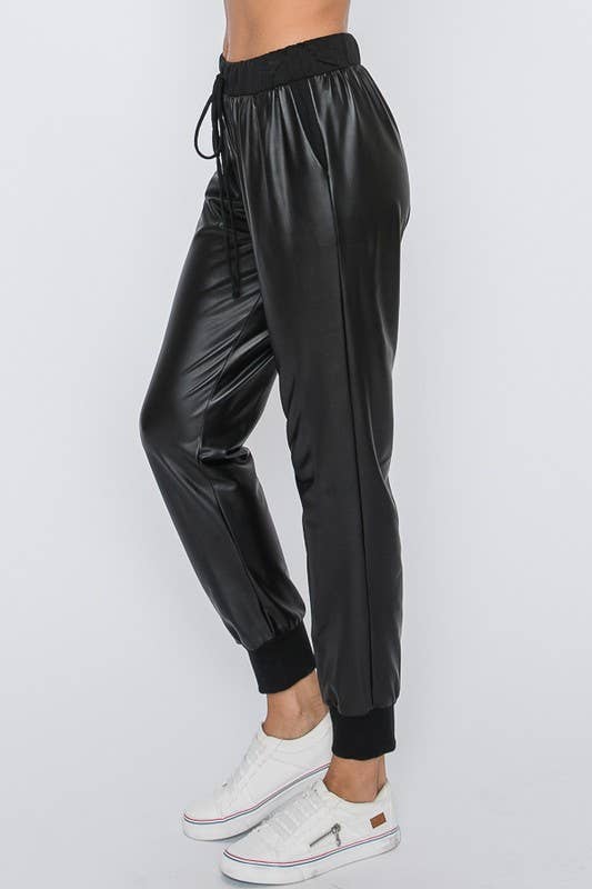 FAUX LEATHER CASUAL PANTS - BLACK