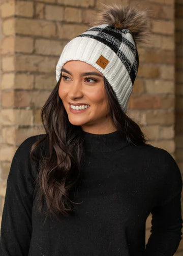 Knitted Pom Beanie- MULTIPLE COLOR/PRINT OPTIONS