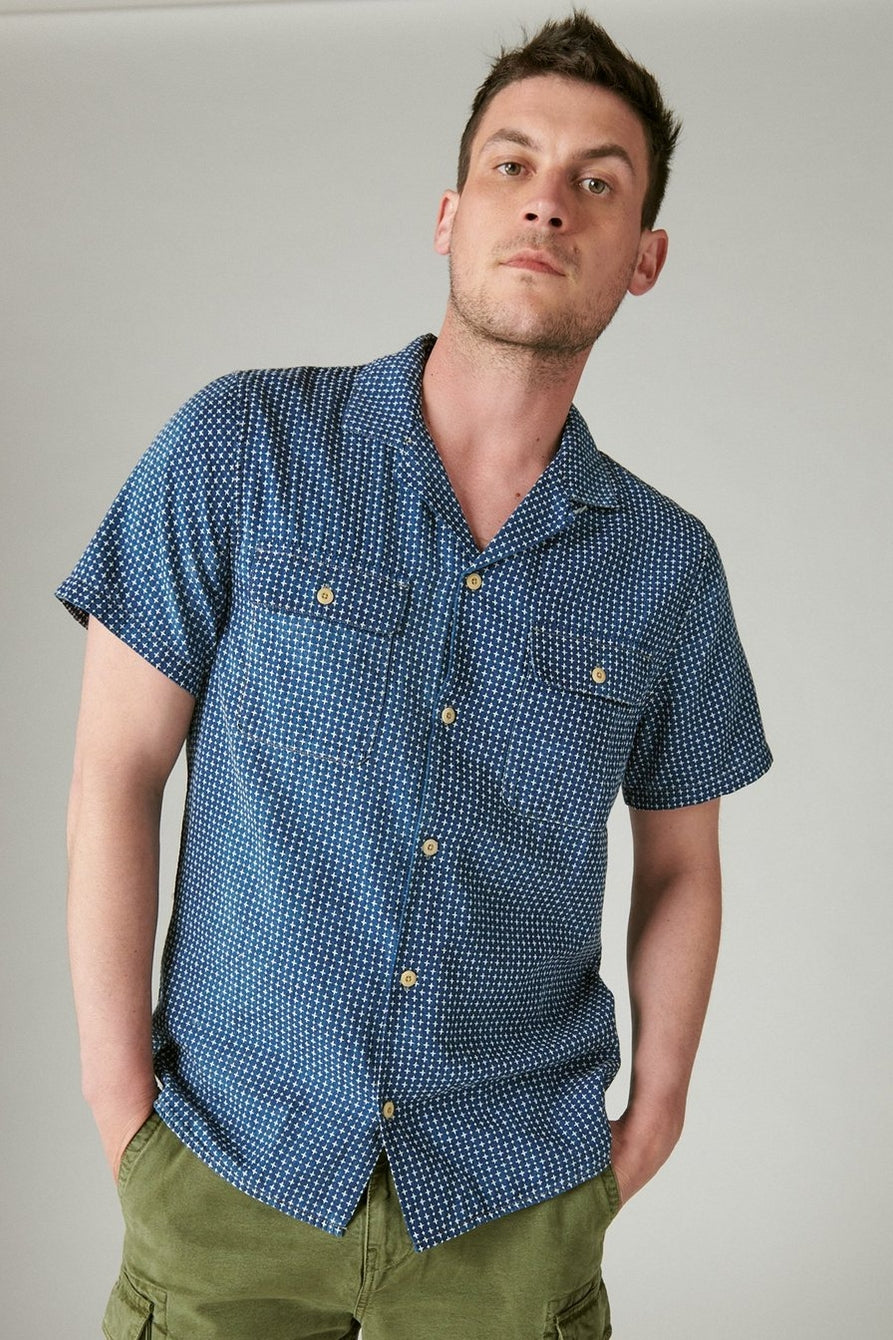 Indigo Dobby Short Sleeve Button Up