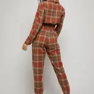 Orange Plaid Zip Up Jumpsuit
