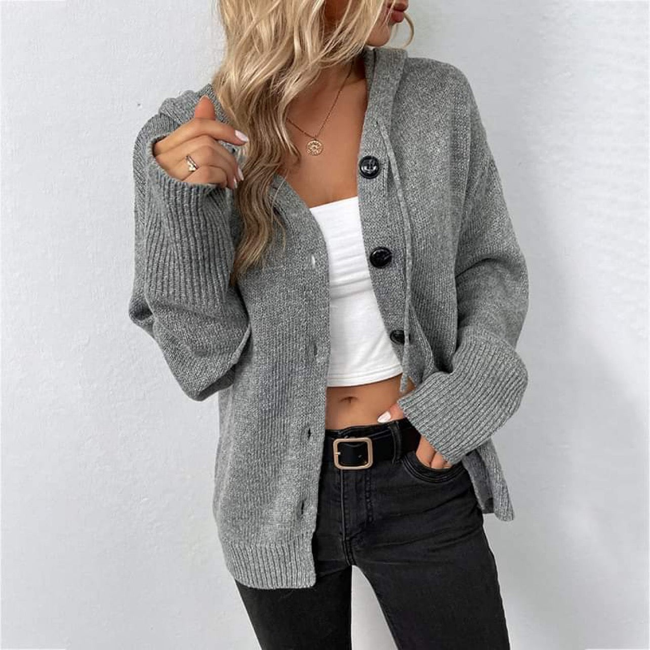 Hooded Button-Up Cardigan