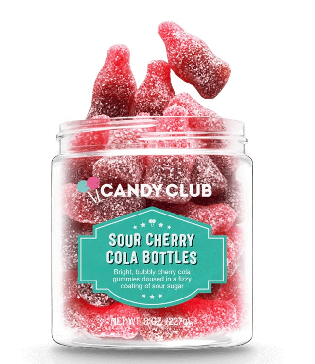 Bright, bubbly cherry cola gummies coated in sour sugar.