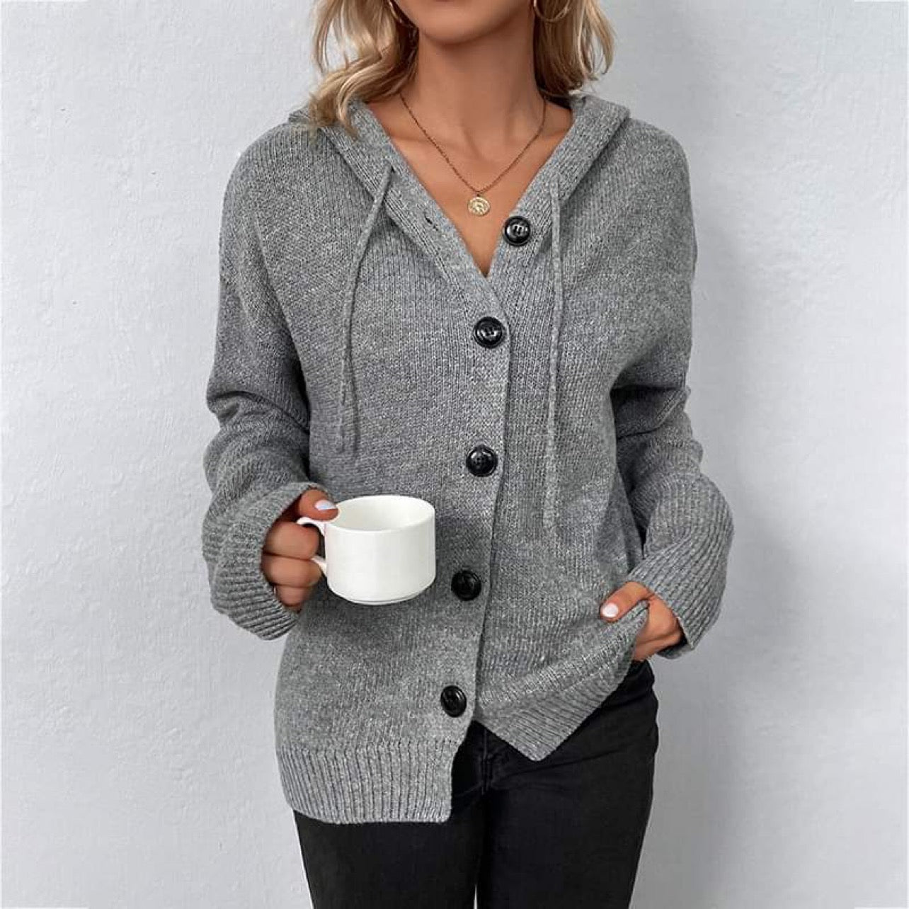 Hooded Button-Up Cardigan