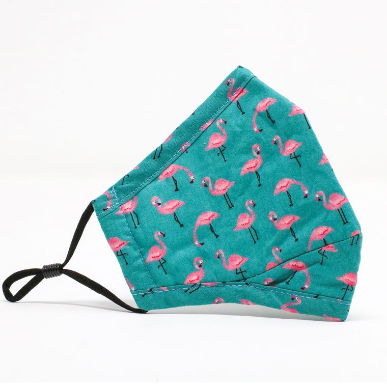 Cotton Face Mask - Teal Flamingos w/Filter Slot