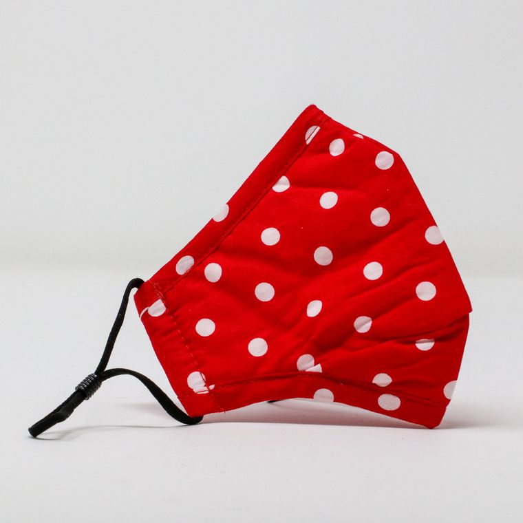 Cotton Face Mask - Red White Polkadot w/Filter Slot