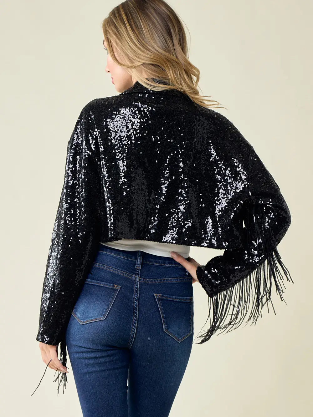 Cropped Sequin Moto Jacket