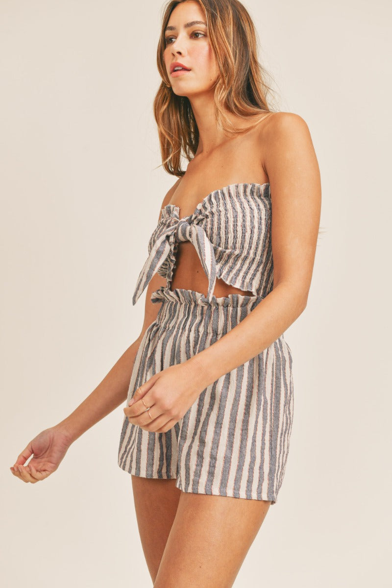 Navy Smocking Shorts & Crop Top Set