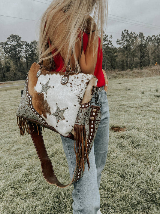 Myra Turquoise Cowhide Western Bag