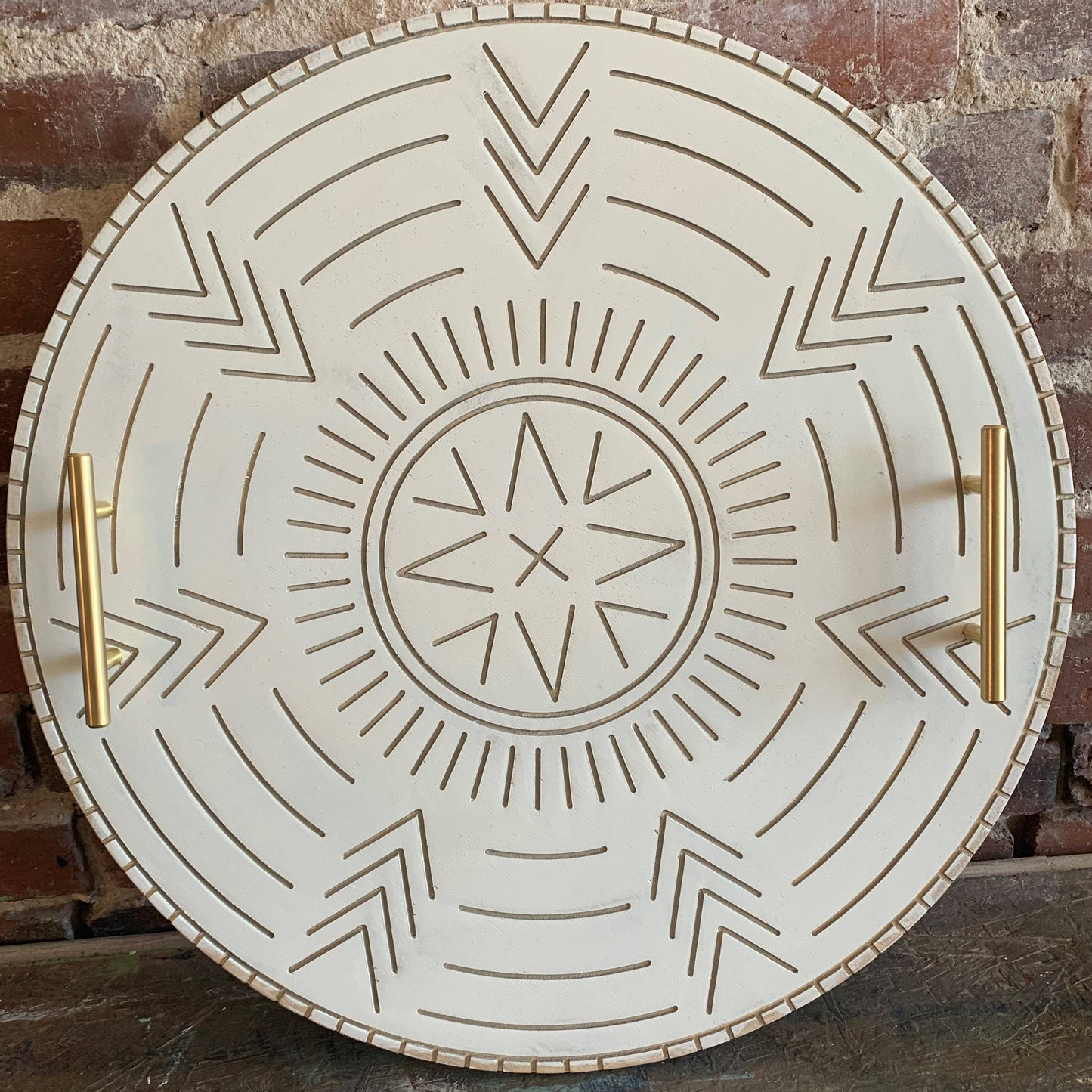 Grace Graffiti - Engraved Tribal Tray with Mod Gold Handles