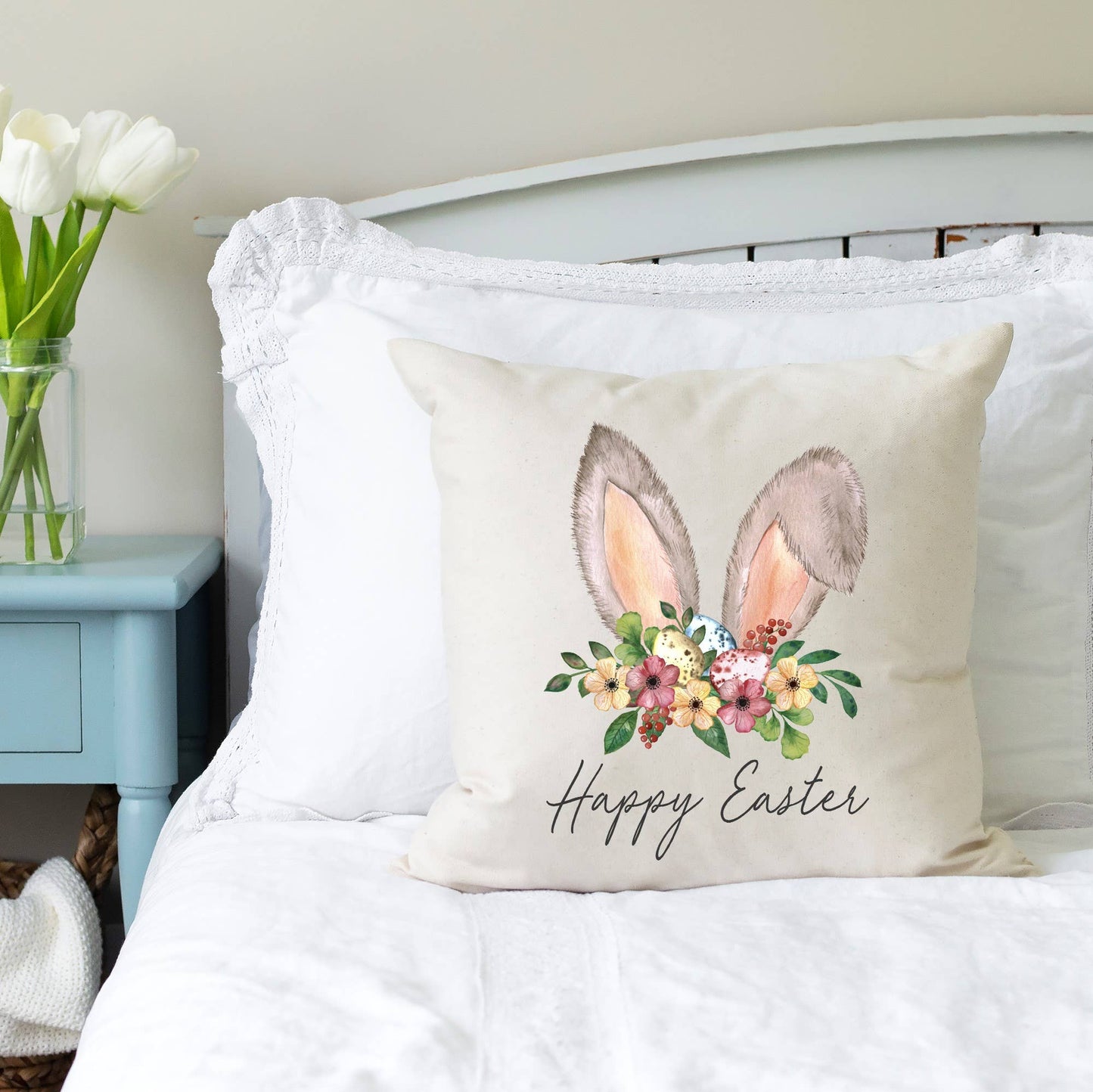 Happy Easter Bunny Ears Pillow