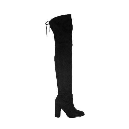 Draw String Over Knee Boots - BLACK