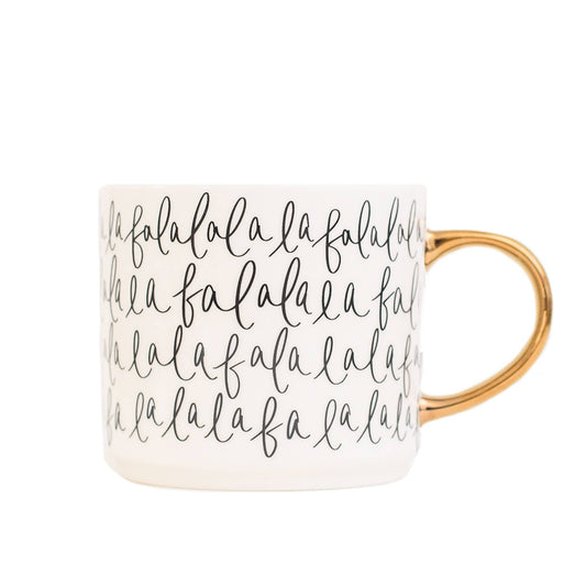 Fa La La La - Black, White, + Gold Coffee Mug - 17 oz