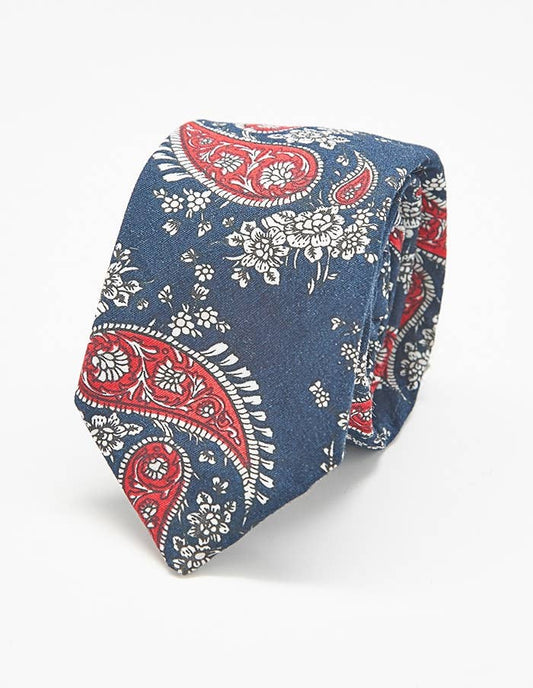 Admiral Row - Navy & Red Paisley Skinny Tie