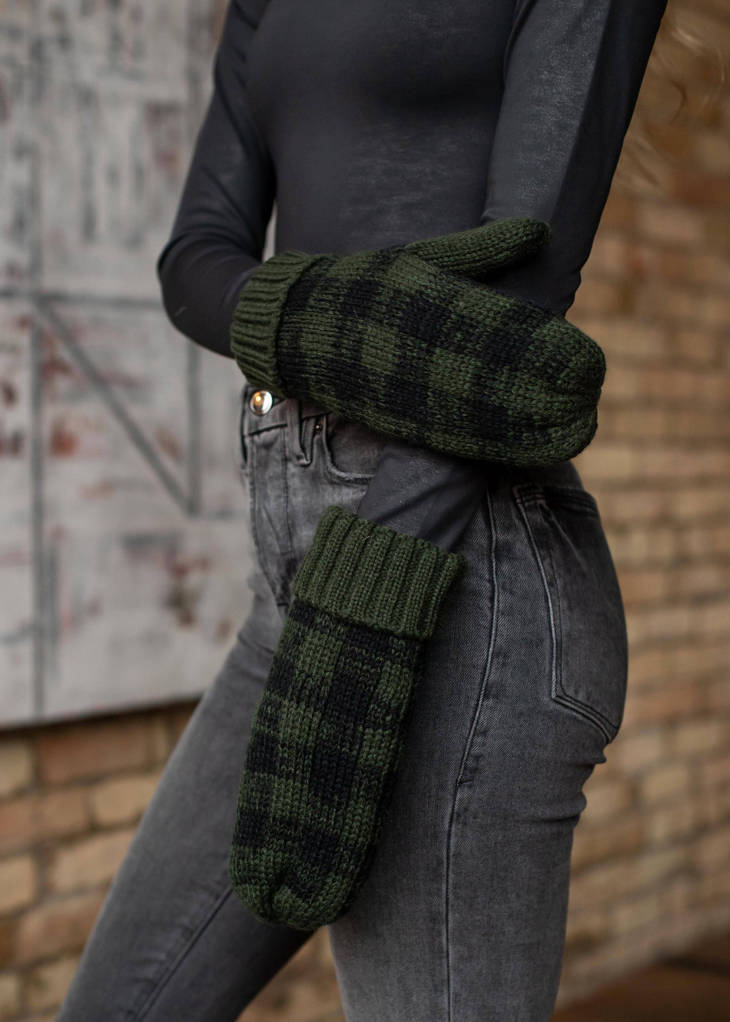 Green and Black Plaid Mittens