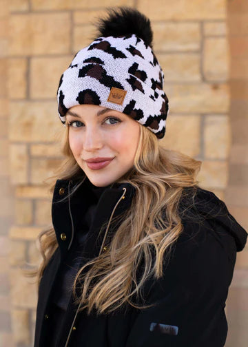 Knitted Pom Beanie- MULTIPLE COLOR/PRINT OPTIONS