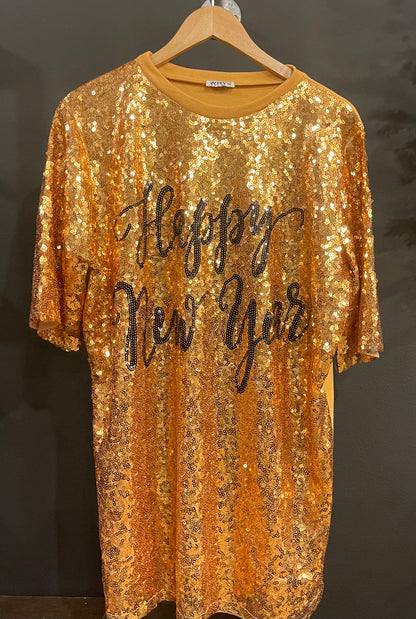 Gold Sequins 'Happy New Year' Tunic - One Size