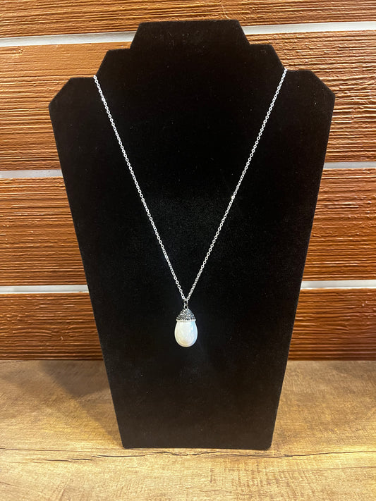 Rhinestoned White Opal Necklace