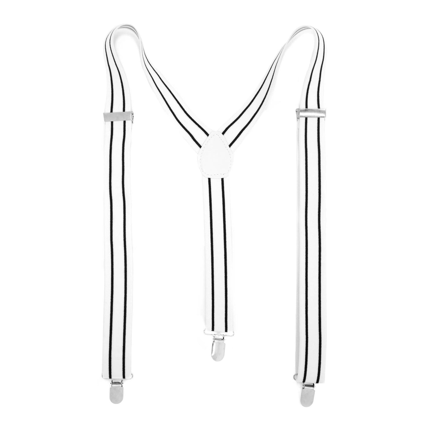 Ferrecci - White with Black Stripe Unisex Clip On Suspenders