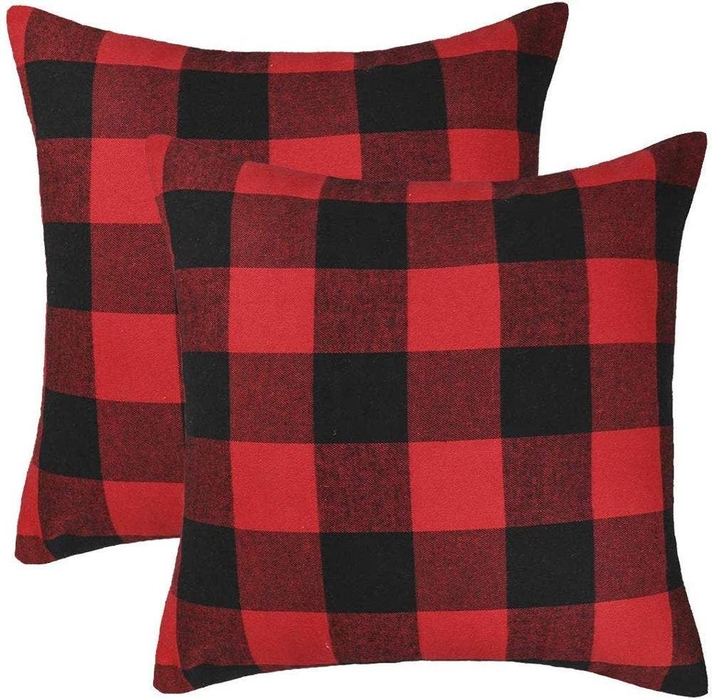 Holiday Plaid Throw Pillow Cover, 14x14 inch
