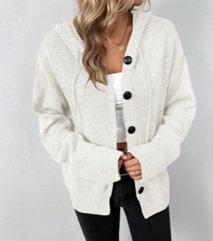 Hooded Button-Up Cardigan