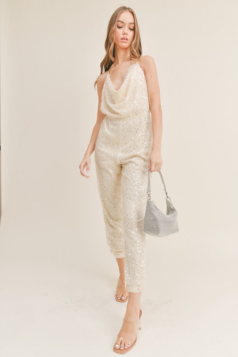 Cowl Sequin Jumpsuit - MULTIPLE COLROS